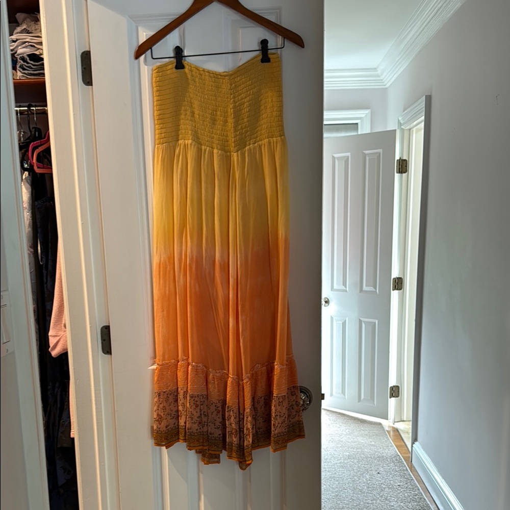 Free People Gold and Orange Maxi A-Line Skirt